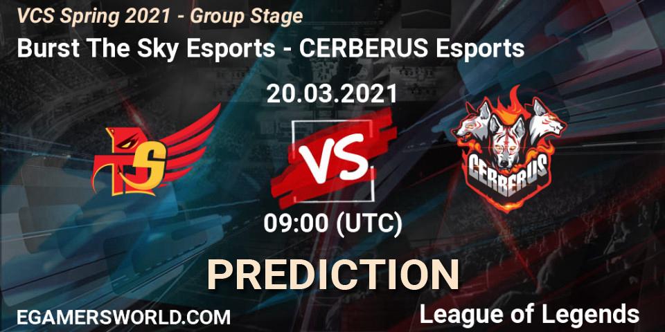 Pronósticos Burst The Sky Esports - CERBERUS Esports. 20.03.2021 at 10:00. VCS Spring 2021 - Group Stage - LoL