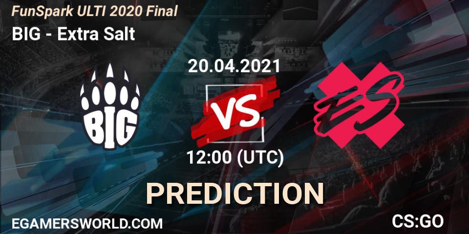 Pronósticos BIG - Extra Salt. 20.04.2021 at 12:00. Funspark ULTI 2020 Finals - Counter-Strike (CS2)