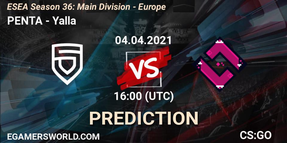 Pronósticos PENTA - Yalla. 04.04.21. ESEA Season 36: Main Division - Europe - CS2 (CS:GO)