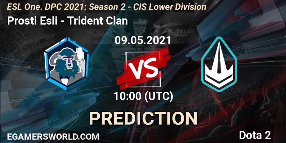 Pronósticos Prosti Esli - Trident Clan. 09.05.2021 at 09:55. ESL One. DPC 2021: Season 2 - CIS Lower Division - Dota 2
