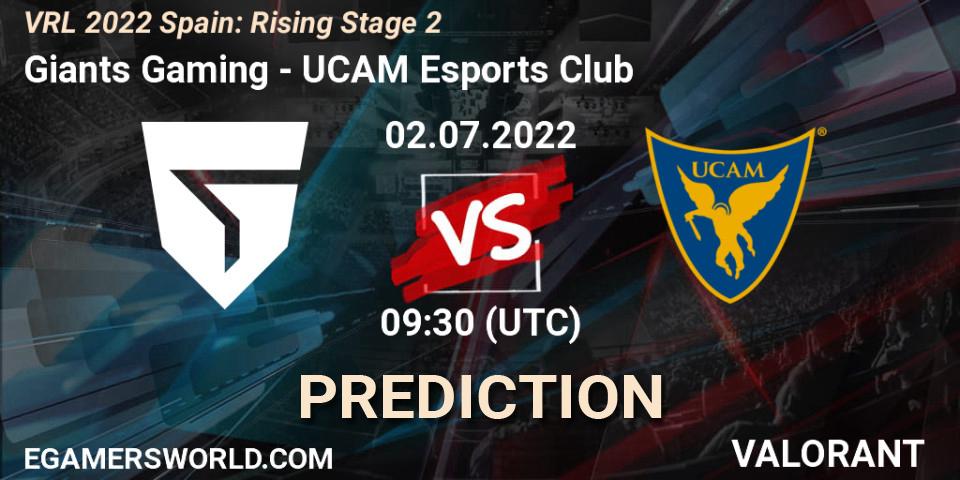 Pronósticos Giants Gaming - UCAM Esports Club. 02.07.2022 at 09:30. VRL 2022 Spain: Rising Stage 2 - VALORANT