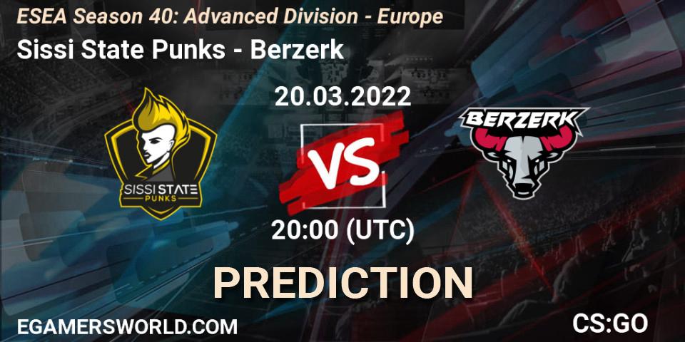 Pronósticos Sissi State Punks - Berzerk. 20.03.22. ESEA Season 40: Advanced Division - Europe - CS2 (CS:GO)