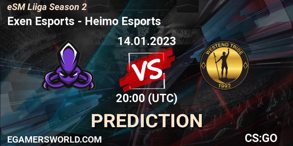 Pronósticos Exen Esports - Heimo Esports. 14.01.23. eSM League Season 2 - CS2 (CS:GO)