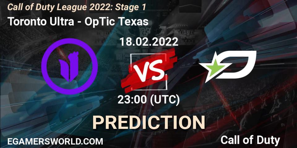 Pronósticos Toronto Ultra - OpTic Texas. 18.02.2022 at 23:00. Call of Duty League 2022: Stage 1 - Call of Duty