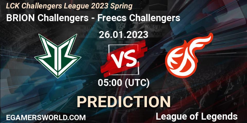 Pronósticos Brion Esports Challengers - Freecs Challengers. 26.01.2023 at 05:00. LCK Challengers League 2023 Spring - LoL