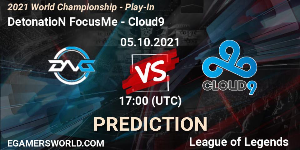 Pronósticos DetonatioN FocusMe - Cloud9. 05.10.2021 at 17:30. 2021 World Championship - Play-In - LoL