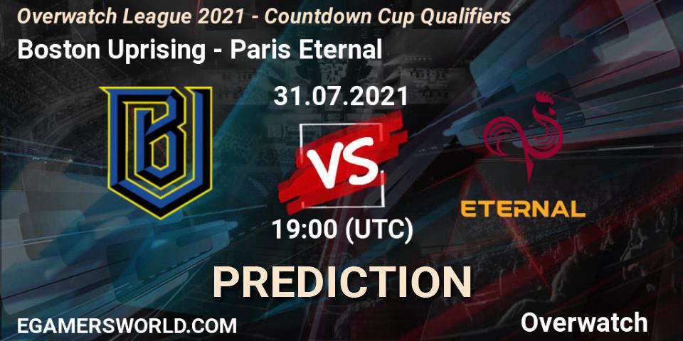 Pronósticos Boston Uprising - Paris Eternal. 31.07.21. Overwatch League 2021 - Countdown Cup Qualifiers - Overwatch