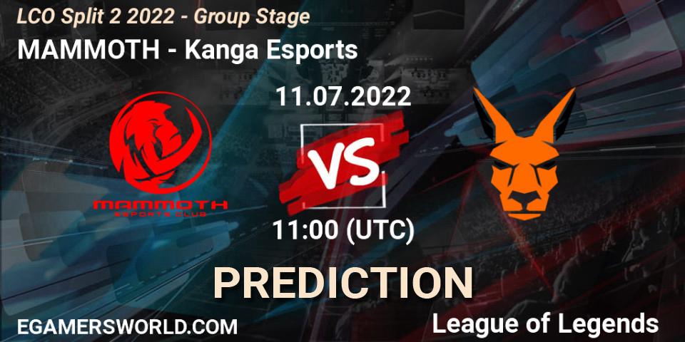 Pronósticos MAMMOTH - Kanga Esports. 11.07.2022 at 11:00. LCO Split 2 2022 - Group Stage - LoL