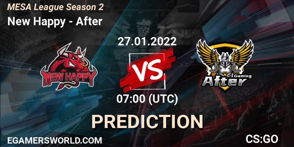 Pronósticos New Happy - After. 27.01.2022 at 07:00. MESA League Season 2 - Counter-Strike (CS2)