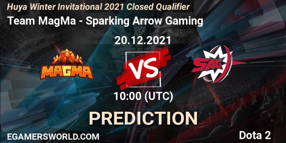 Pronósticos Team MagMa - Sparking Arrow Gaming. 20.12.2021 at 09:40. Huya Winter Invitational 2021 Closed Qualifier - Dota 2