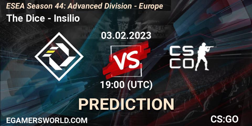 Pronósticos The Dice - Insilio. 03.02.23. ESEA Season 44: Advanced Division - Europe - CS2 (CS:GO)