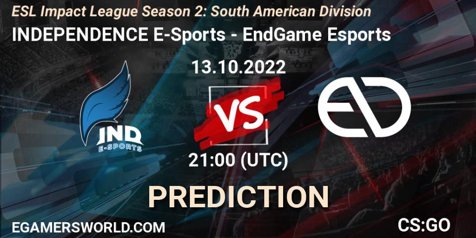 Pronósticos INDEPENDENCE E-Sports - EndGame Esports. 13.10.22. ESL Impact League Season 2: South American Division - CS2 (CS:GO)