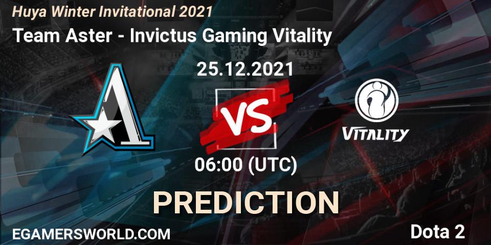 Pronósticos Team Aster - Invictus Gaming Vitality. 25.12.2021 at 06:03. Huya Winter Invitational 2021 - Dota 2