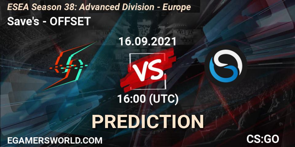 Pronósticos Save's - OFFSET. 16.09.2021 at 16:00. ESEA Season 38: Advanced Division - Europe - Counter-Strike (CS2)