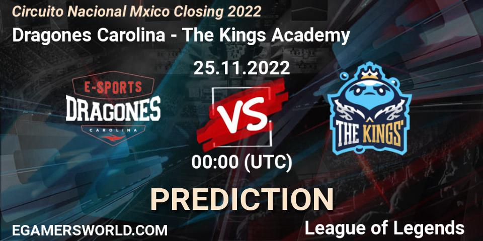 Pronósticos Dragones Carolina - The Kings Academy. 25.11.2022 at 00:00. Circuito Nacional México Closing 2022 - LoL
