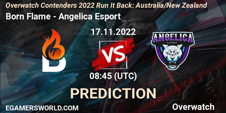 Pronósticos Born Flame - Angelica Esport. 17.11.2022 at 08:45. Overwatch Contenders 2022 - Australia/New Zealand - November - Overwatch