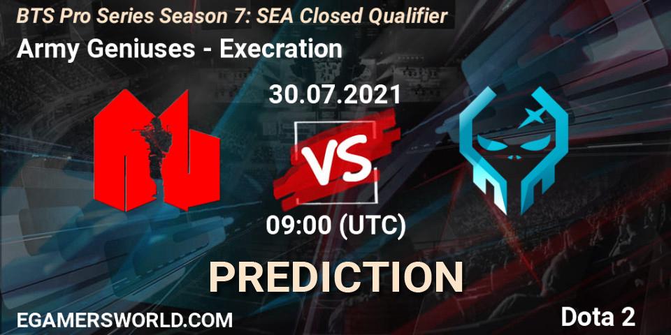 Pronósticos Army Geniuses - Execration. 30.07.2021 at 08:16. BTS Pro Series Season 7: SEA Closed Qualifier - Dota 2