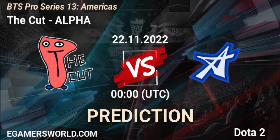 Pronósticos The Cut - ALPHA. 21.11.2022 at 23:34. BTS Pro Series 13: Americas - Dota 2