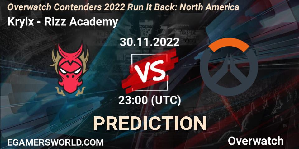 Pronósticos Kryix - Rizz Academy. 30.11.2022 at 23:00. Overwatch Contenders 2022 Run It Back: North America - Overwatch