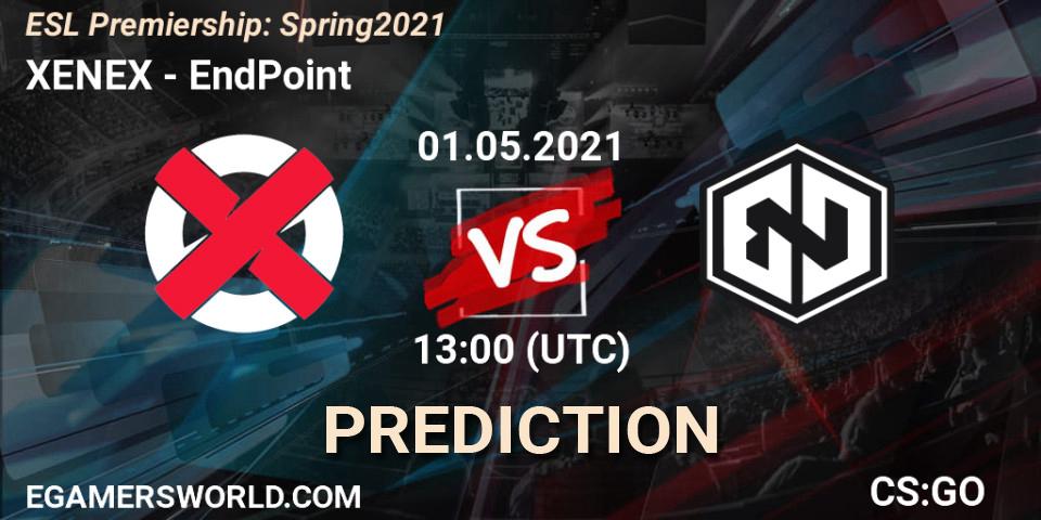 Pronósticos XENEX - EndPoint. 01.05.2021 at 13:00. ESL Premiership: Spring 2021 - Counter-Strike (CS2)