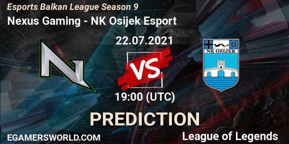 Pronósticos Nexus Gaming - NK Osijek Esport. 22.07.2021 at 19:00. Esports Balkan League Season 9 - LoL