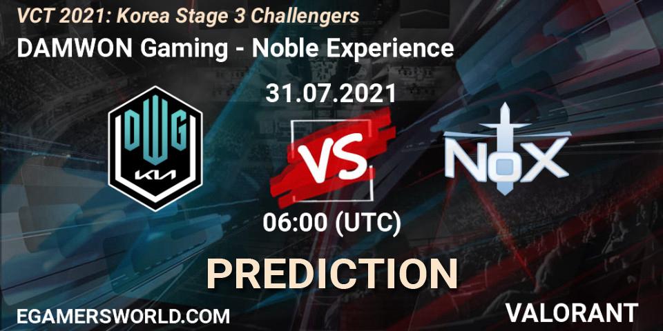 Pronósticos DAMWON Gaming - Noble Experience. 31.07.2021 at 06:00. VCT 2021: Korea Stage 3 Challengers - VALORANT