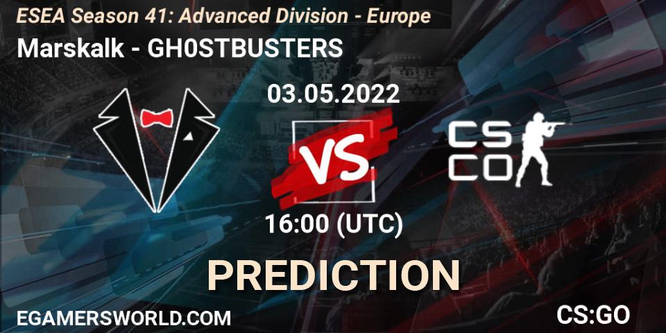 Pronósticos Marskalk - GH0STBUSTERS. 03.05.2022 at 16:00. ESEA Season 41: Advanced Division - Europe - Counter-Strike (CS2)