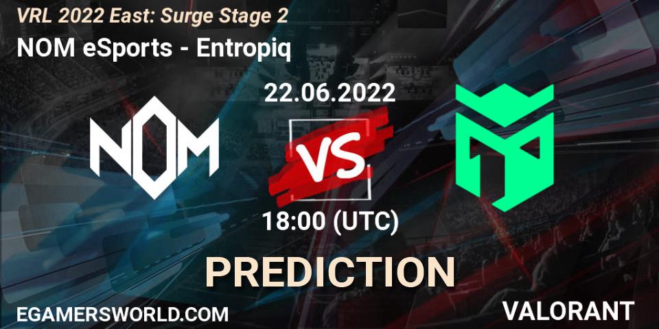 Pronósticos NOM eSports - Entropiq. 22.06.2022 at 18:10. VRL 2022 East: Surge Stage 2 - VALORANT