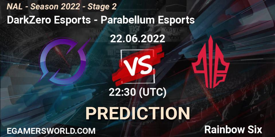 Pronósticos DarkZero Esports - Parabellum Esports. 22.06.2022 at 22:30. NAL - Season 2022 - Stage 2 - Rainbow Six