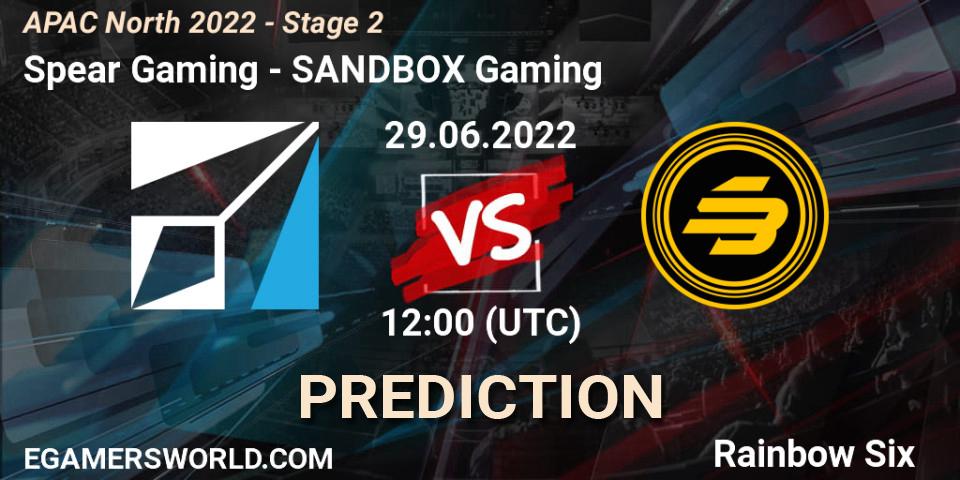 Pronósticos Spear Gaming - SANDBOX Gaming. 29.06.2022 at 12:00. APAC North 2022 - Stage 2 - Rainbow Six