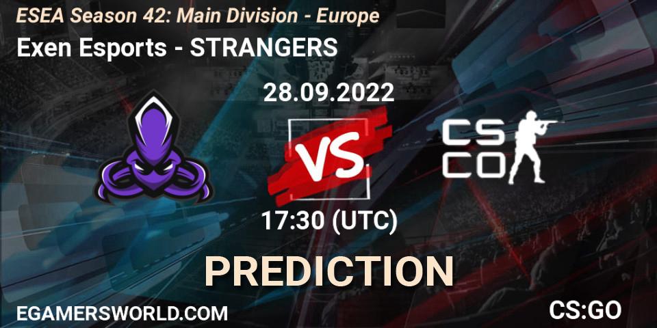Pronósticos Exen Esports - STRANGERS. 28.09.2022 at 17:30. ESEA Season 42: Main Division - Europe - Counter-Strike (CS2)