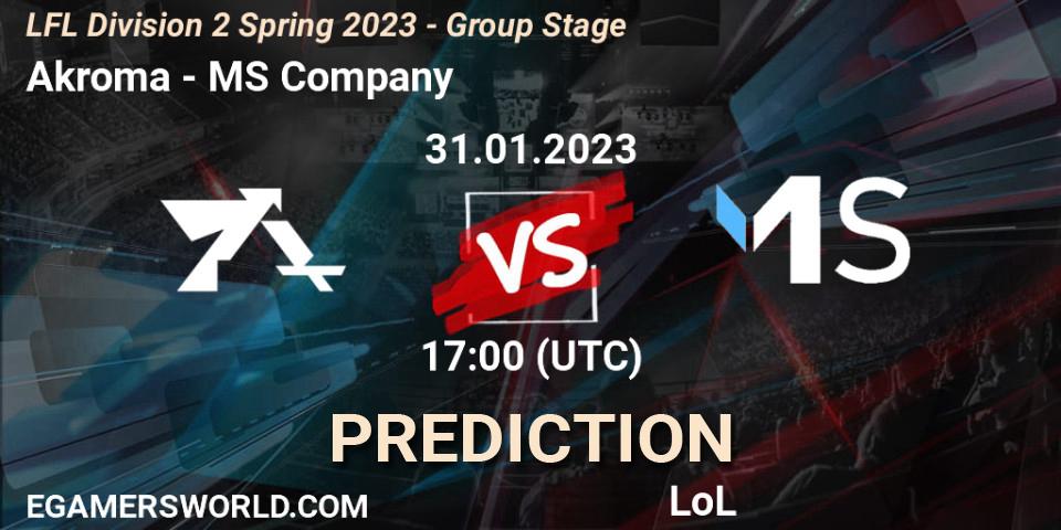 Pronósticos Akroma - MS Company. 31.01.23. LFL Division 2 Spring 2023 - Group Stage - LoL