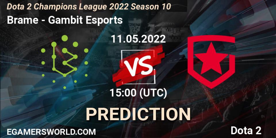 Pronósticos Brame - Gambit Esports. 11.05.2022 at 15:00. Dota 2 Champions League 2022 Season 10 - Dota 2