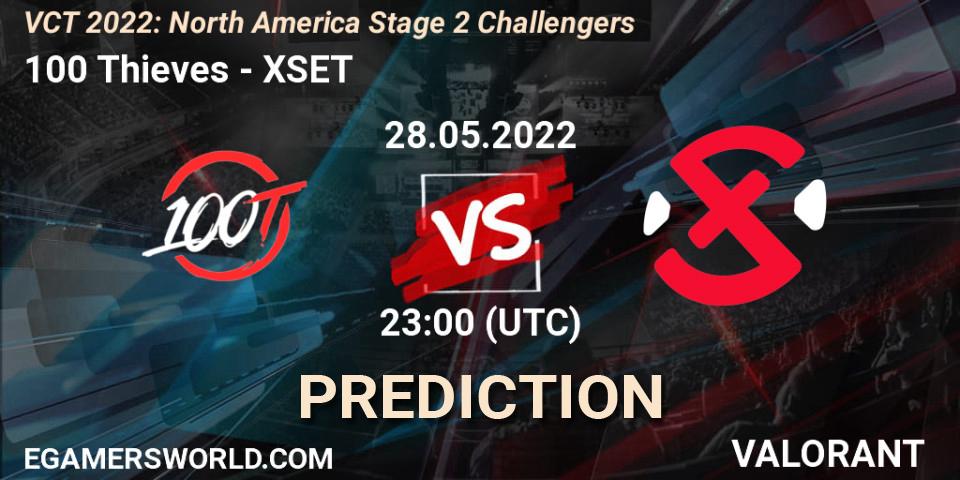 Pronósticos 100 Thieves - XSET. 28.05.2022 at 22:20. VCT 2022: North America Stage 2 Challengers - VALORANT