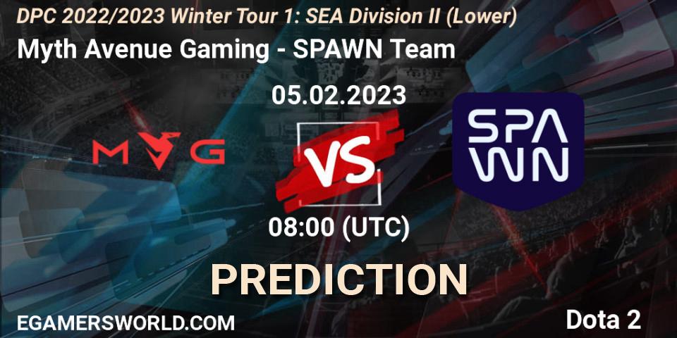 Pronósticos Myth Avenue Gaming - SPAWN Team. 05.02.23. DPC 2022/2023 Winter Tour 1: SEA Division II (Lower) - Dota 2