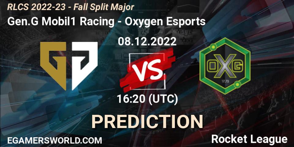 Pronósticos Gen.G Mobil1 Racing - Oxygen Esports. 08.12.2022 at 16:20. RLCS 2022-23 - Fall Split Major - Rocket League