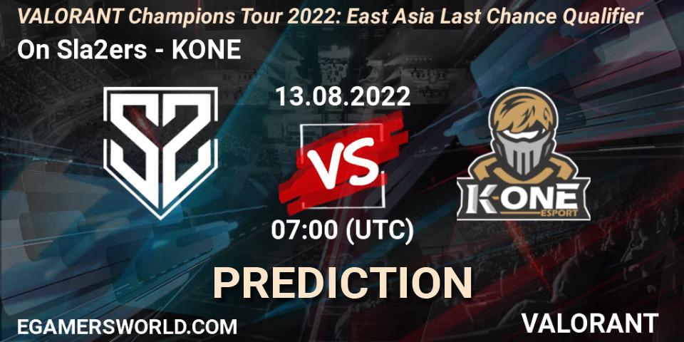 Pronósticos On Sla2ers - KONE. 13.08.2022 at 07:00. VCT 2022: East Asia Last Chance Qualifier - VALORANT