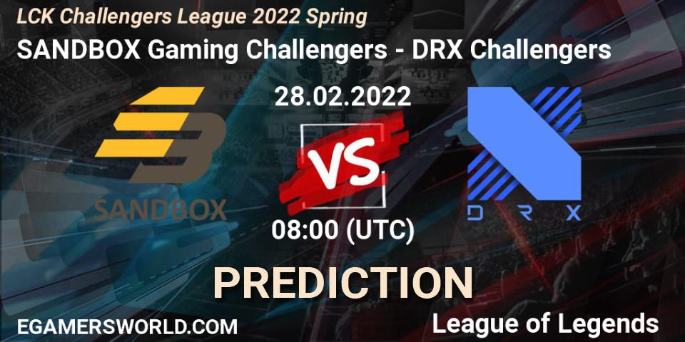 Pronósticos SANDBOX Gaming Challengers - DRX Challengers. 28.02.2022 at 08:00. LCK Challengers League 2022 Spring - LoL