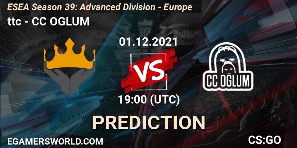 Pronósticos ttc - CC OGLUM. 01.12.2021 at 19:00. ESEA Season 39: Advanced Division - Europe - Counter-Strike (CS2)