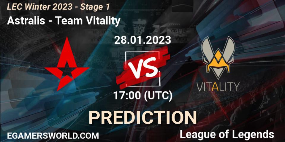 Pronósticos Astralis - Team Vitality. 28.01.2023 at 17:00. LEC Winter 2023 - Stage 1 - LoL