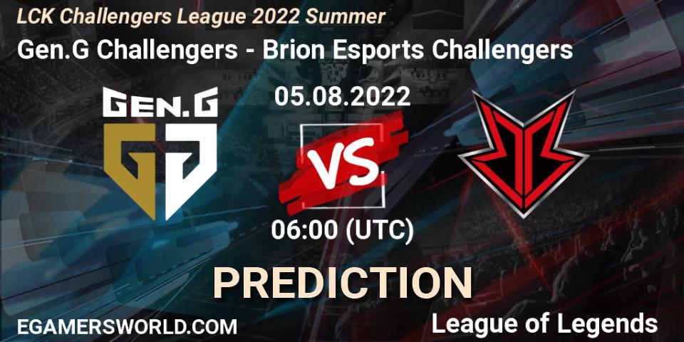 Pronósticos Gen.G Challengers - Brion Esports Challengers. 05.08.2022 at 06:00. LCK Challengers League 2022 Summer - LoL