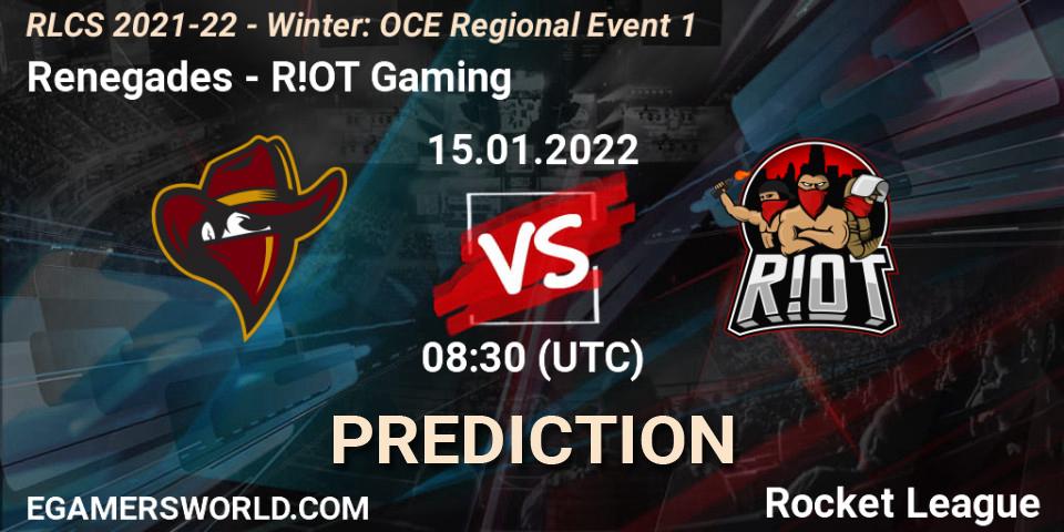 Pronósticos Renegades - R!OT Gaming. 15.01.22. RLCS 2021-22 - Winter: OCE Regional Event 1 - Rocket League