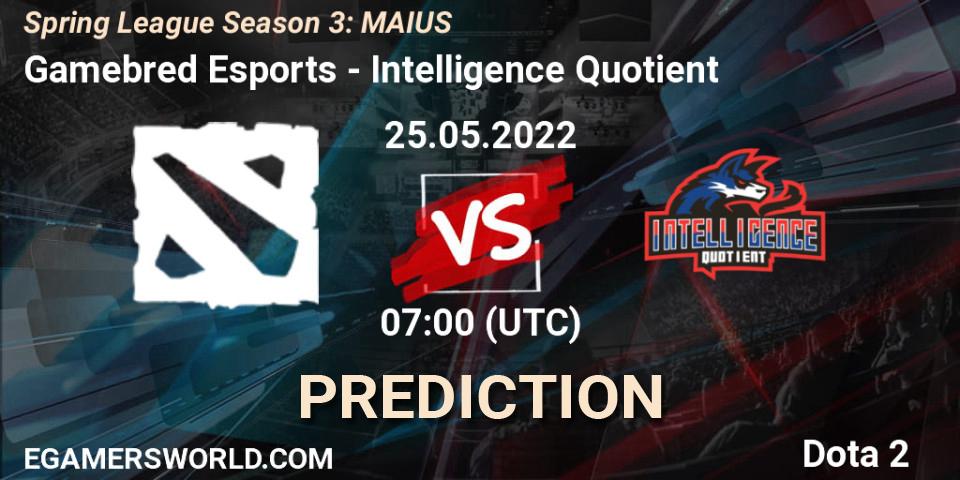 Pronósticos Gamebred Esports - Intelligence Quotient. 25.05.2022 at 07:07. Spring League Season 3: MAIUS - Dota 2