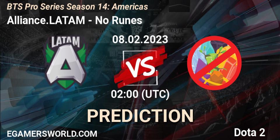 Pronósticos Alliance.LATAM - No Runes. 10.02.23. BTS Pro Series Season 14: Americas - Dota 2