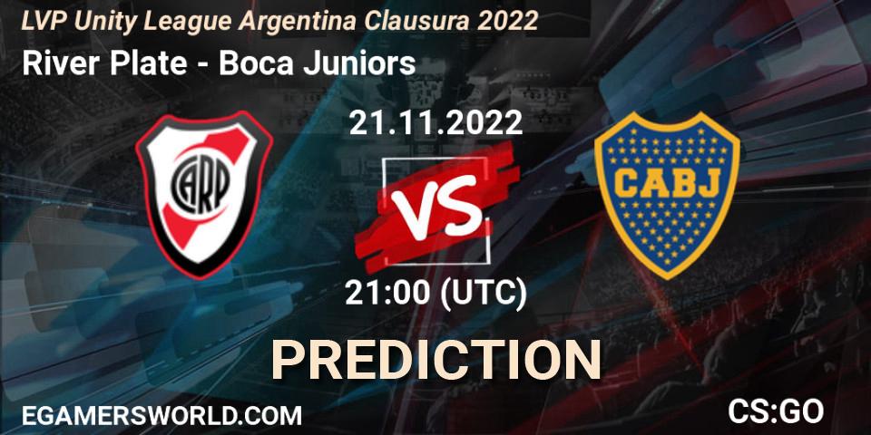 Pronósticos River Plate - Boca Juniors. 21.11.2022 at 21:00. LVP Unity League Argentina Clausura 2022 - Counter-Strike (CS2)