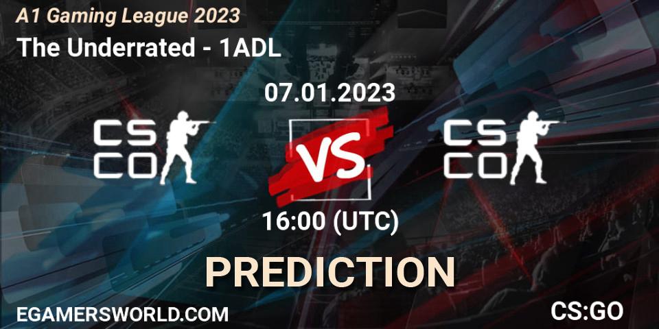 Pronósticos The Underrated - 1ADL. 07.01.2023 at 16:00. A1 Gaming League 2023 - Counter-Strike (CS2)