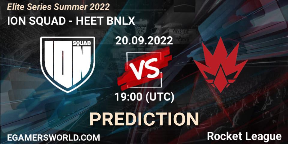 Pronósticos ION SQUAD - HEET BNLX. 20.09.2022 at 19:00. Elite Series Summer 2022 - Rocket League