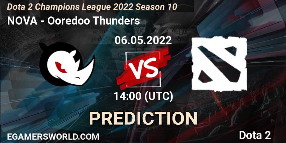 Pronósticos NOVA - Ooredoo Thunders. 06.05.2022 at 14:12. Dota 2 Champions League 2022 Season 10 - Dota 2