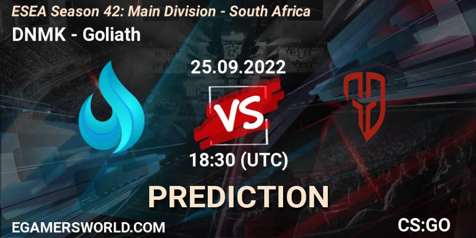 Pronósticos DNMK - Goliath. 26.09.2022 at 18:30. ESEA Season 42: Main Division - South Africa - Counter-Strike (CS2)