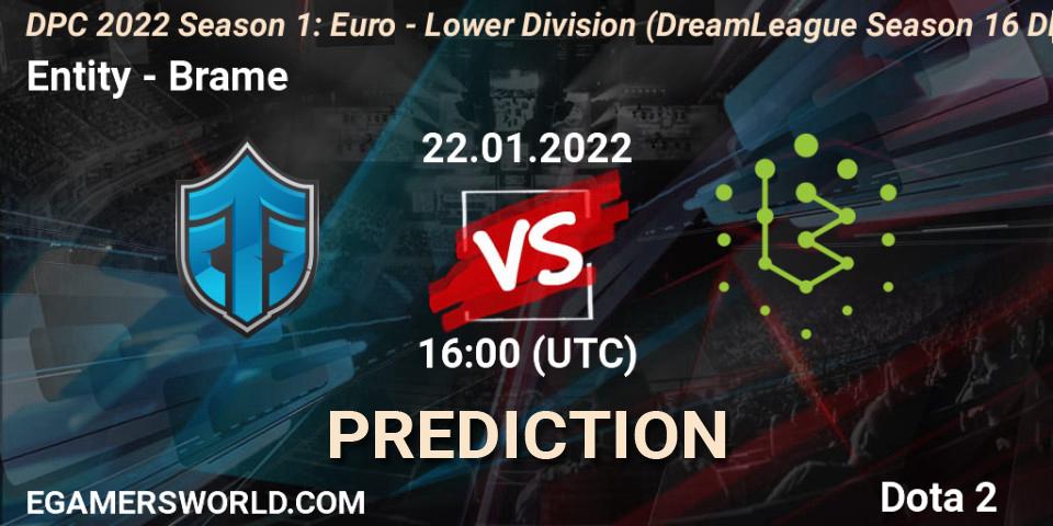 Pronósticos Entity - Brame. 22.01.2022 at 16:12. DPC 2022 Season 1: Euro - Lower Division (DreamLeague Season 16 DPC WEU) - Dota 2